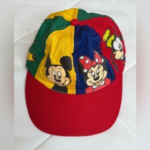 Vintage Mickey Mouse Colorful Minnie Pluto Goofy Red Snapback Baseball Cap Hat
